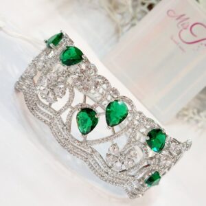 Sparkly Green Tiara Cuff - Platinum Finish