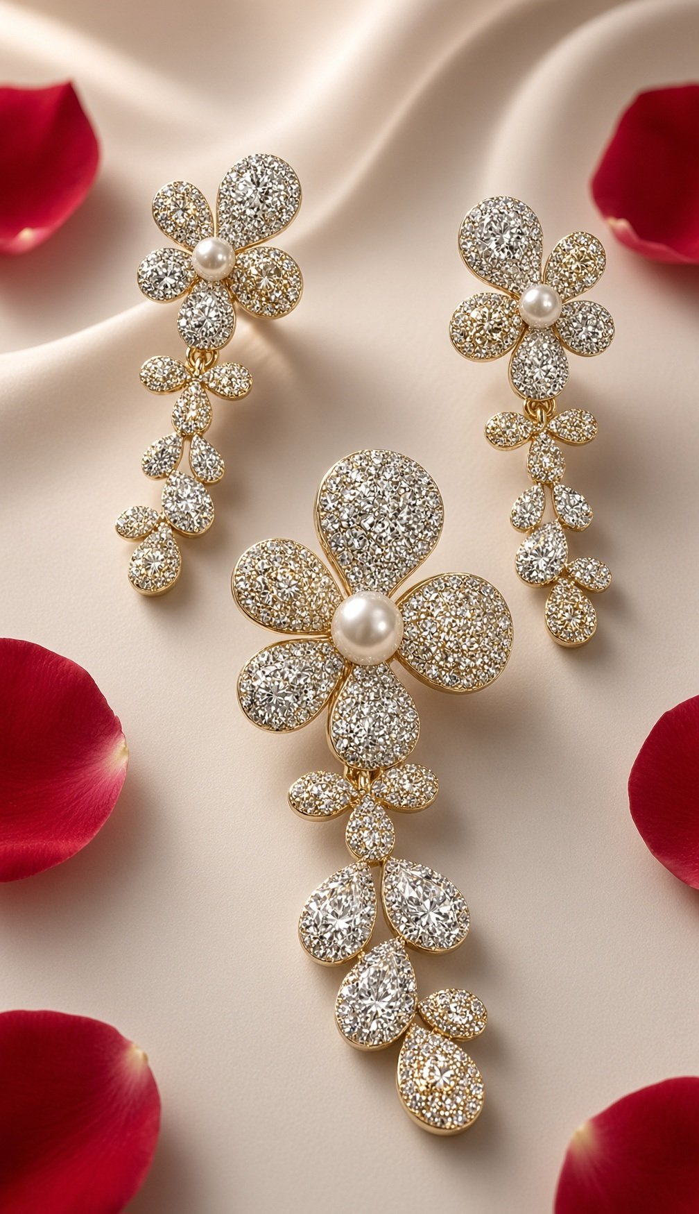 The Magnolia Pearl And Pavè Blossom Jewelry Set-Gold Finish