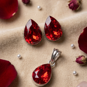 Scarlet Teardrop Ruby Muse Zirconia Pendant Set-Platinum Finish