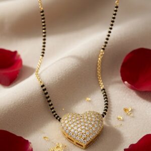 The Amara Pavè Modern Heart Diamond-Style Mangalsutra-Gold Finish