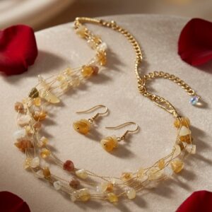 The Elixir Citrine Multi-Strand Raw Honey Quartz Necklace-Gold Finish