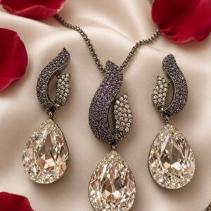 The Serpentina Amethyst Pavè And Teardrop Pendant Set-Black Rhodium Finish