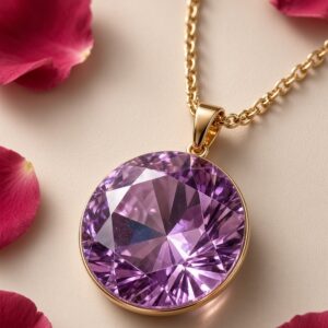 The Royal Amethyst Quartz Round Facet Pendant Chain-Gold Finish