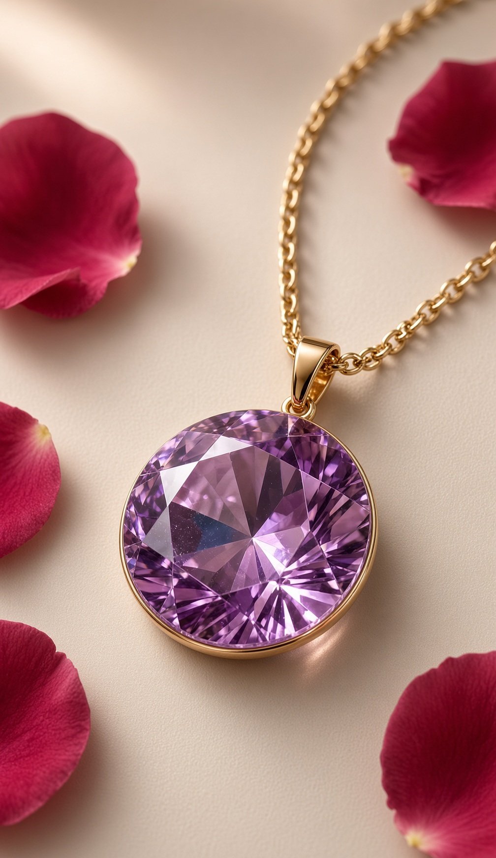 The Royal Amethyst Quartz Round Facet Pendant Chain-Gold Finish