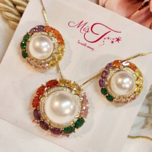 lava Pearl Multi Bloom Pendant Necklace With Earrings