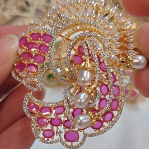 Elegant Pink Zirconia Floral Pendant with Pearl Drops