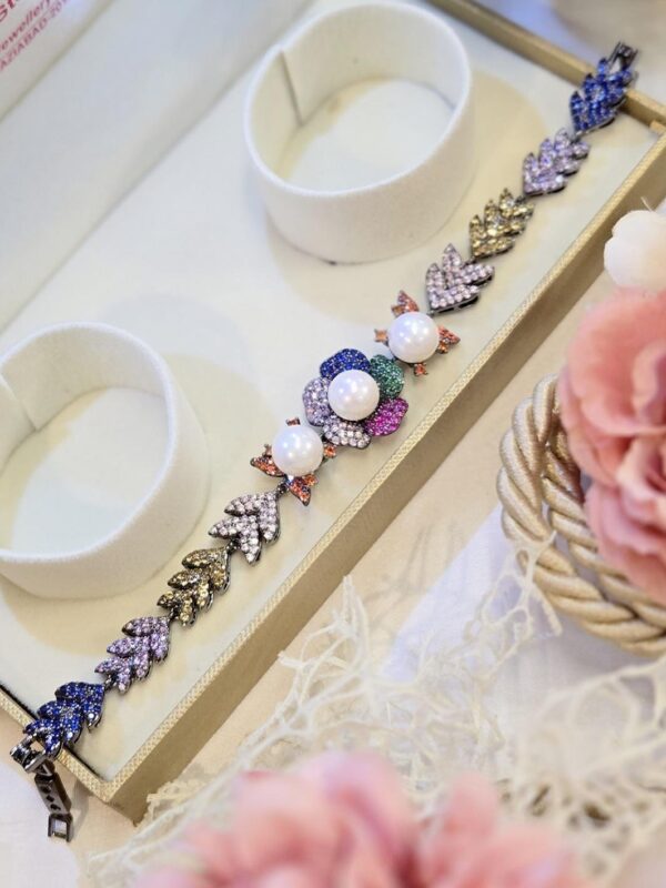 Premium Multi Colour Pearl Flower Tennis Bracelet