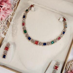 Antique Finish Multi Colour Neckline Set