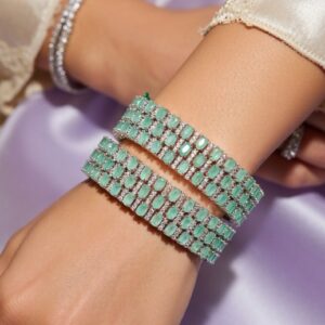 Mint Royale Zircon Kada Set-Platinum Finish