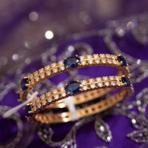 Noor Sapphire Blue Luxe Kada Set-Gold Finish