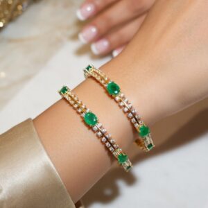 Celestia Green Stone Kada Set-Gold Finish