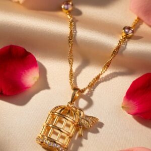 Bird Free From Cage Pendant Set