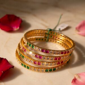 Rajwadi Ruby Emerald Bangles-Gold Finish