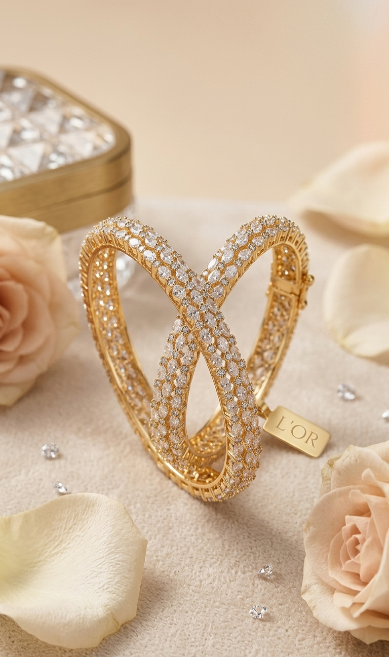 The InfinityAureliaTriple-Row Diamond-Style Statement Kada-Gold Finish