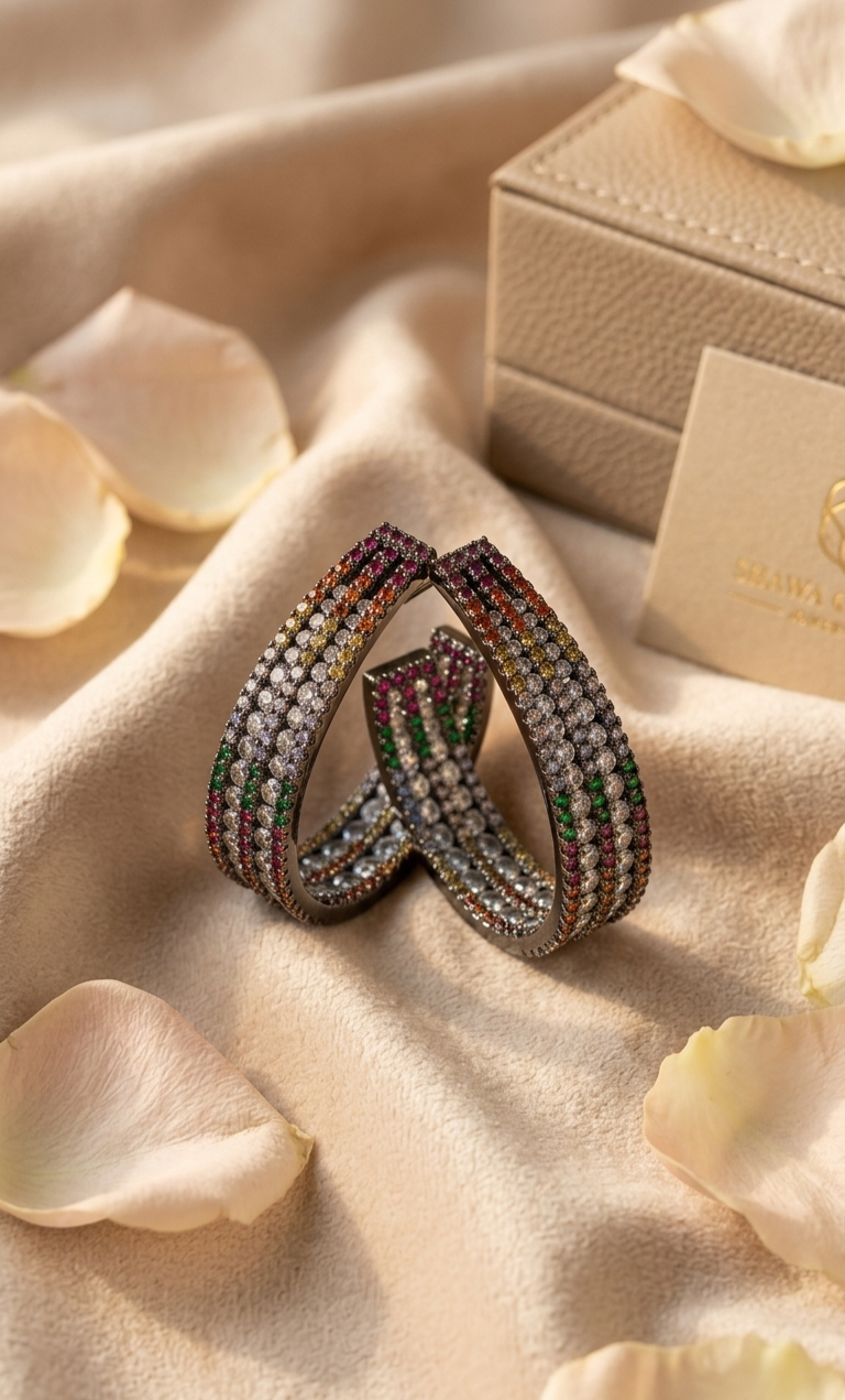 Prism Harmony Multi-Gemstone Ombrè Hoops-Black Rhodium Finish