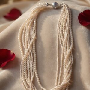 The Penelope Multi-Row Seed Pearl Freshwater Necklace Set-Platinum Finish