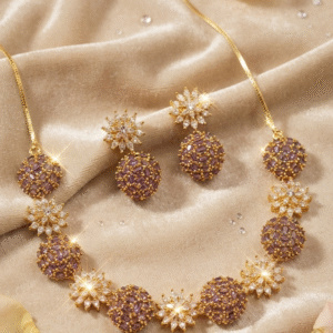 The Twilight Starburst Amethyst And Majestic Orchid Pavè Sphere Choker Set-Gold Finish