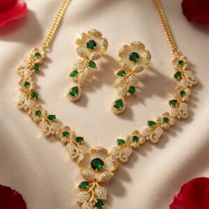The Botanical Luxury Premium Pave Crystal Floral Choker Set With Teardrop Accents-Gold Finish