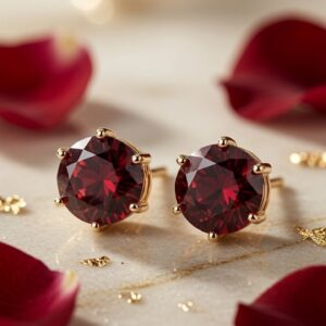 The Crimson Velvet Round-Cut Deep Red Garnet Studs-Gold Finish