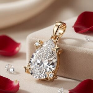The Astraea Pear-Cut Diamond-Style Solitaire Pendant With Celestial Star Prongs-Gold Finish