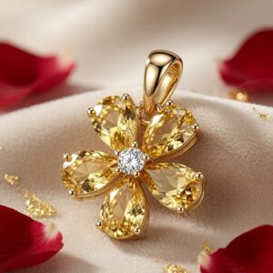 Canary Yellow And Diamond-Style Floral Pendant-Gold Finish