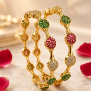 The Royal Navratana Ruby And Emerald Bangles-Gold Finish(set of 2) (size2.6,2.8)