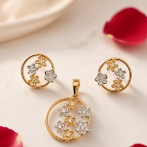 The Sovereign Two-Tone Blossom Circle Pendant Set-Gold Finish
