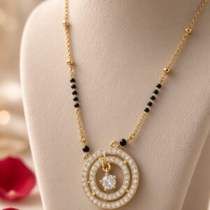 The Orbiting Solitaire Dual Halo Orbit Mangalsutra-Gold Finish