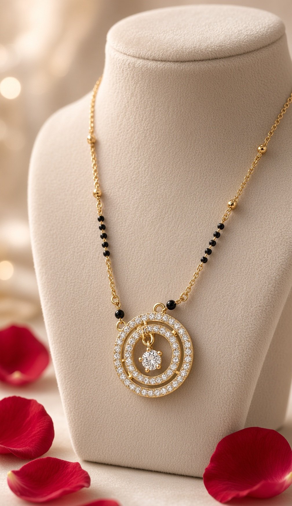 The Orbiting Solitaire Dual Halo Orbit Mangalsutra-Gold Finish