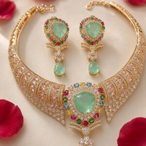 The Royal Mint Multi-Gemstone Blush Pink Cz Choker Set-Gold Finish