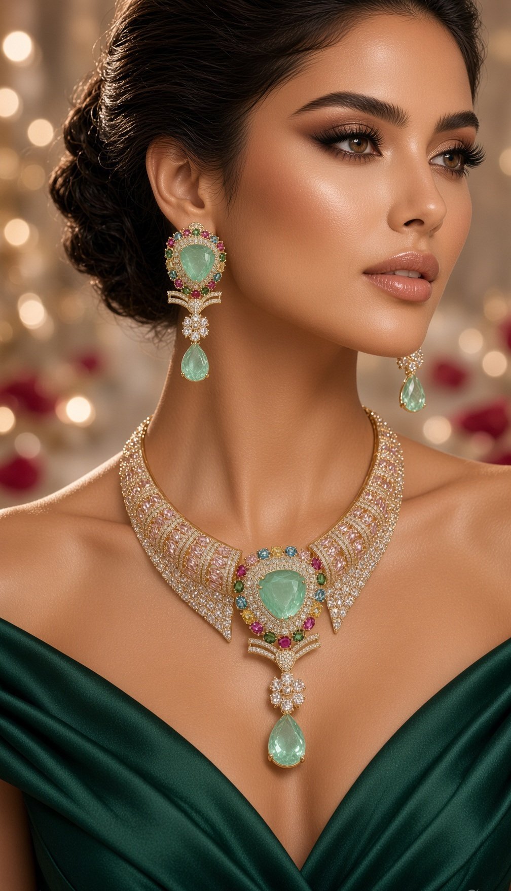 The Royal Mint Multi-Gemstone Blush Pink Cz Choker Set-Gold Finish - Image 2