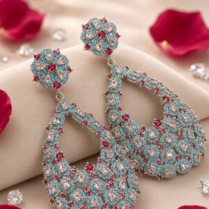 Pastel Sky And Cz Azure Ruby Pave Chandelier Earrings-Platinum Finish