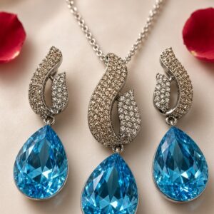 Imperial Wave Blush Micro-Pavè And Ocean Blue Pendant Set-Black Rhodium Finish
