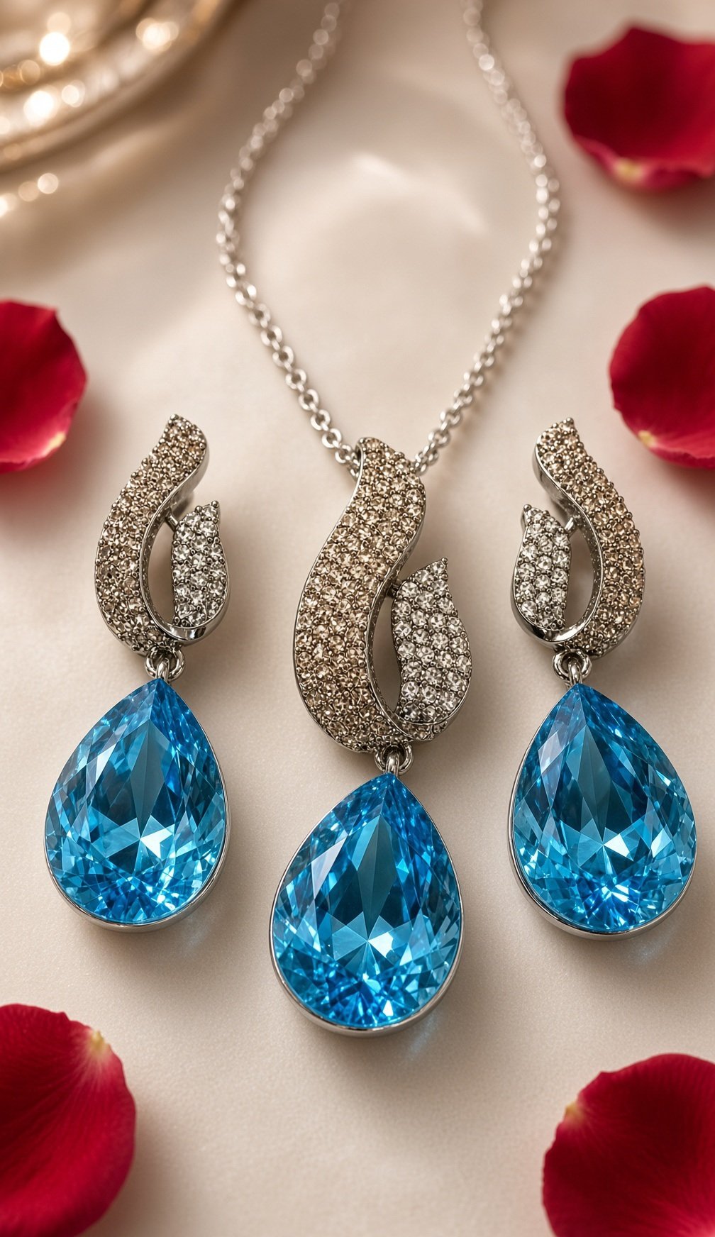 Imperial Wave Blush Micro-Pavè And Ocean Blue Pendant Set-Black Rhodium Finish