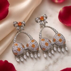 Beach Wear Bralet Lilac And Rust Earrings-Black Rhodium Finish