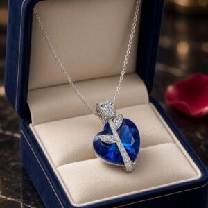 The Sapphire Rose Heart Pendant Chain-Platinum Finish