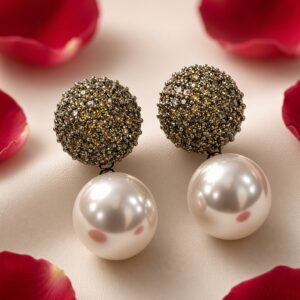 The Imperial Champagne Peral Drop Earrings-Black Rhodium Finish