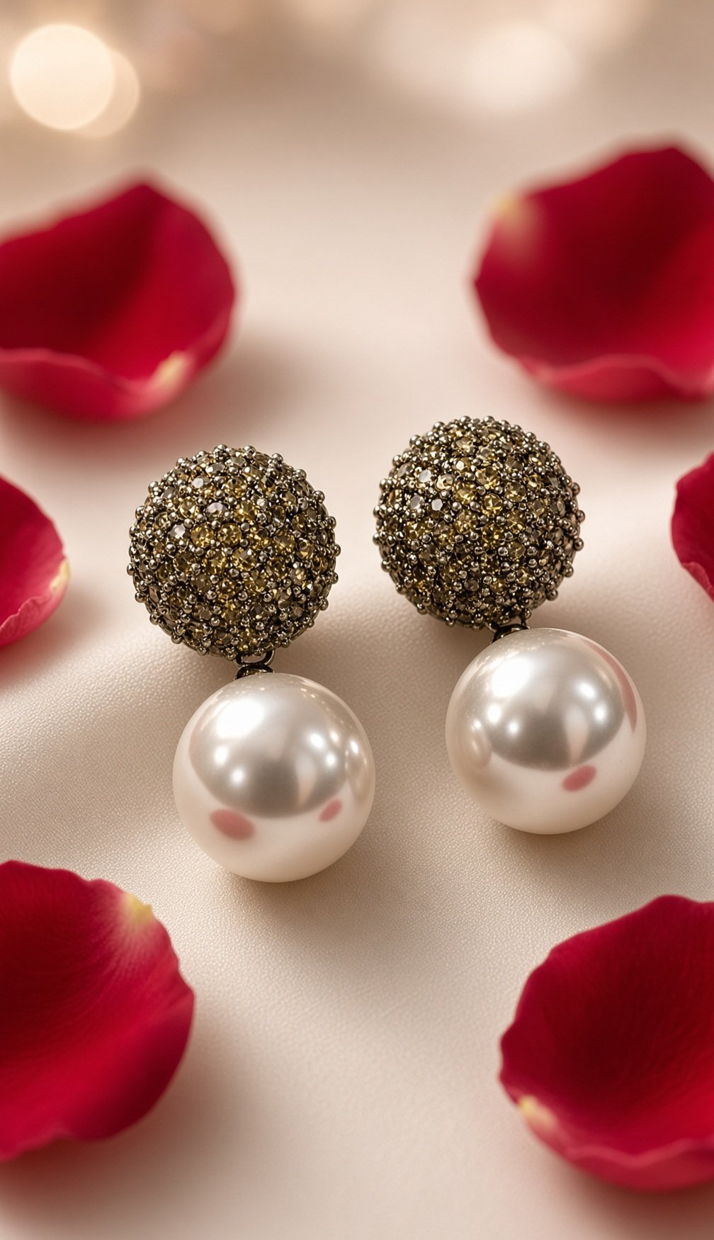 The Imperial Champagne Peral Drop Earrings-Black Rhodium Finish