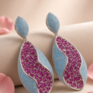 Blue Micro Pave And Fuchsia Statement Drop Earrings