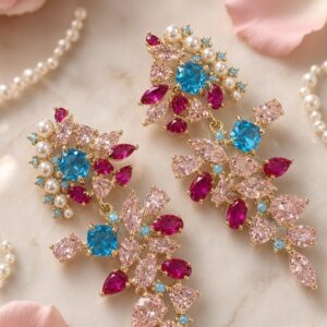 High Shine Multi Golden Finish zirconia Italian Earrings