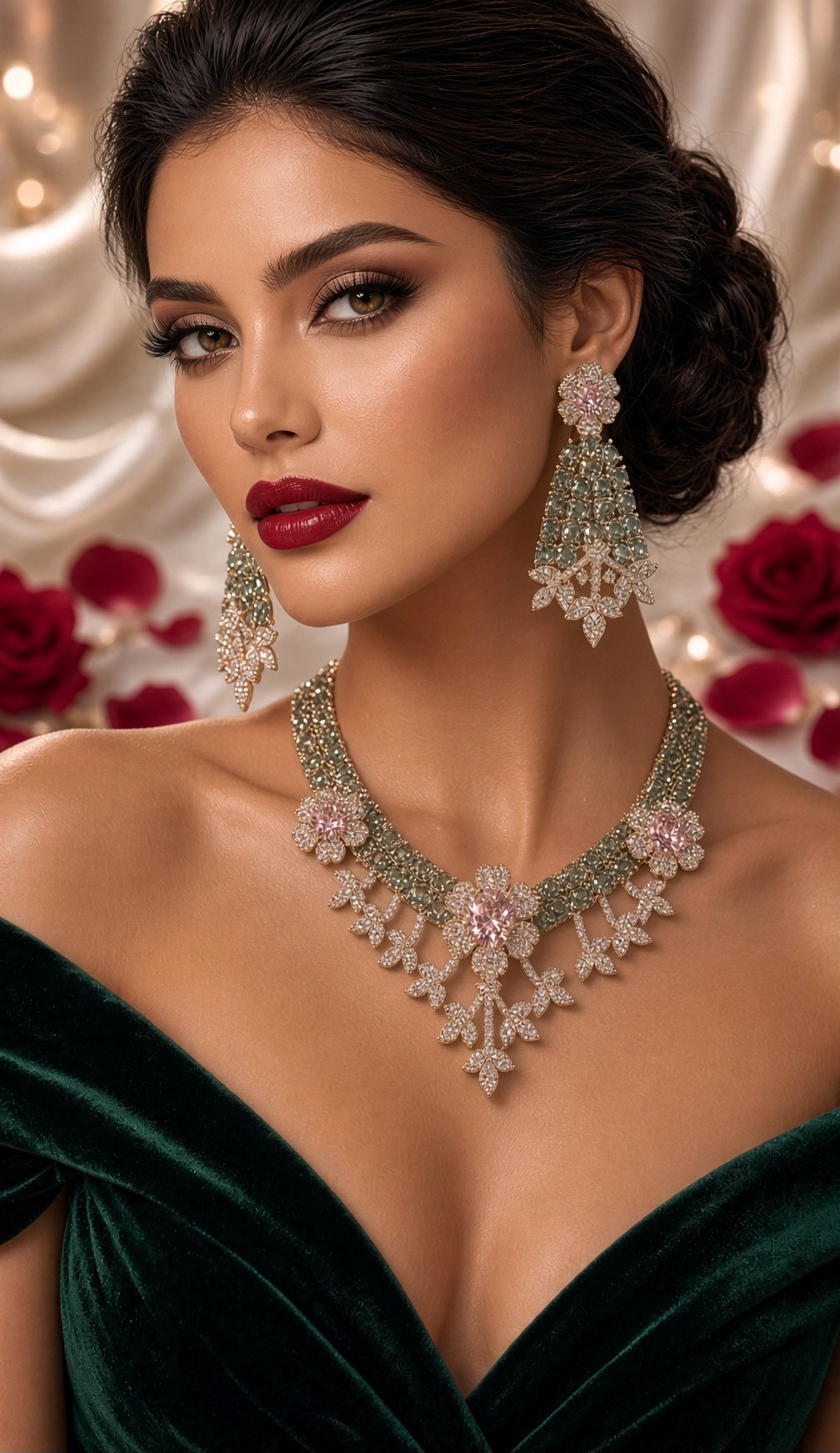 The Empress Emerald Garden Bloom Diamond-Style Choker Set-Gold Finish - Image 2