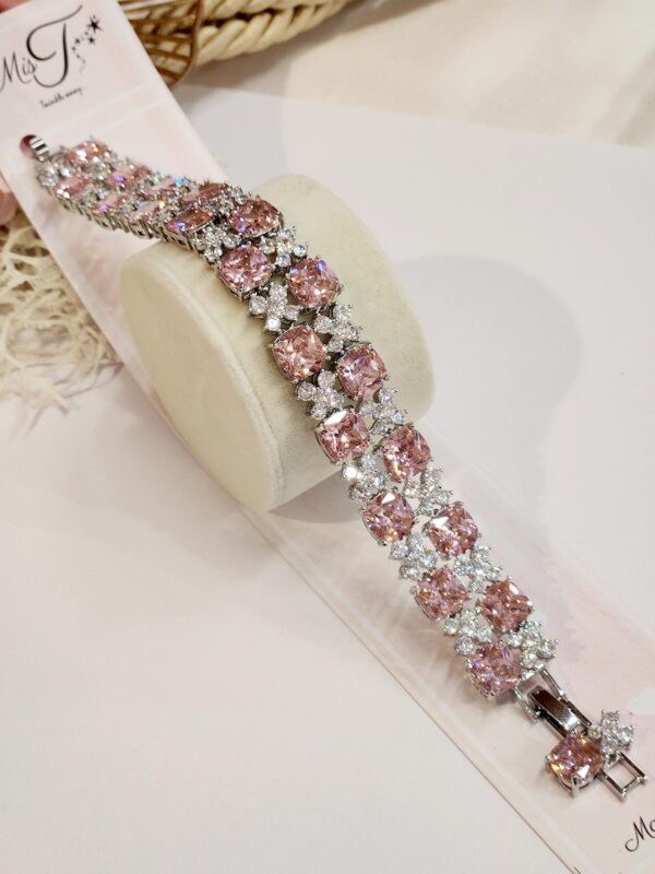 Blush Pink Round Square Solitaire Premium Bracelet
