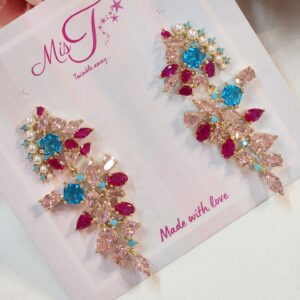High Shine Multi Golden Finish zirconia Italian Earrings