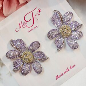Signature Floral Lavender Platinum Finish Italian Setting Zirconia Earrings
