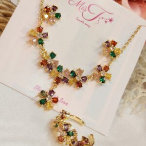 Multi Swirl Blossom Pendant Necklace With Earrings And Ring Combo