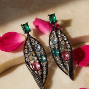 Luxe Nightfall Wine Red & Green Highlight Earrings