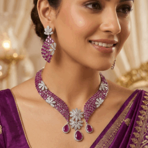 Ruby Glam Statement Necklace - Platinum Finish