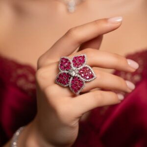 Ruby Floral CZ Statement Ring Set Adjustable