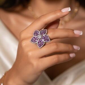 Lilac Floral CZ Statement Ring Set Adjustable