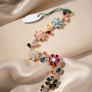 Glam Up Floral Multi Golden Finish Tennis Bracelet